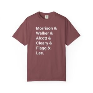 Literary Authors & Coffee T-Shirt — Morrison, Walker, Alcott, Cleary, Flagg, Lee