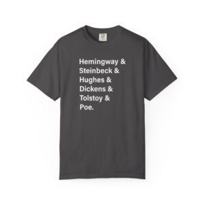 Literary Authors & Coffee T-Shirt — Hemingway, Steinbeck, Hughes, Dickens, Tolstoy, Poe
