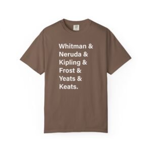 Literary Authors & Coffee T-Shirt — Whitman, Neruda, Kipling, Frost, Yeats, Keats