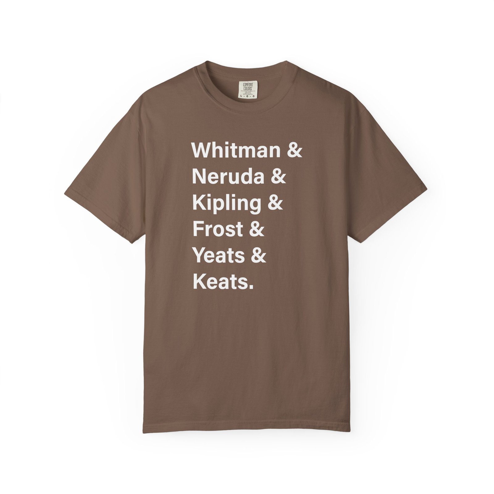 Literary Authors & Coffee T-Shirt — Whitman, Neruda, Kipling, Frost, Yeats, Keats